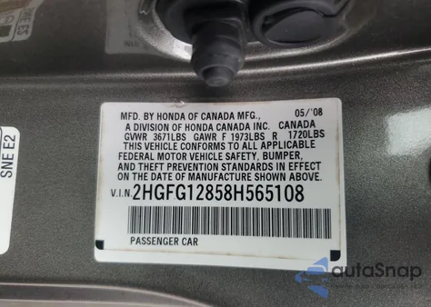 2008 Honda Civic Ex из США, поврежденный, VIN 2HGFG12858H565108